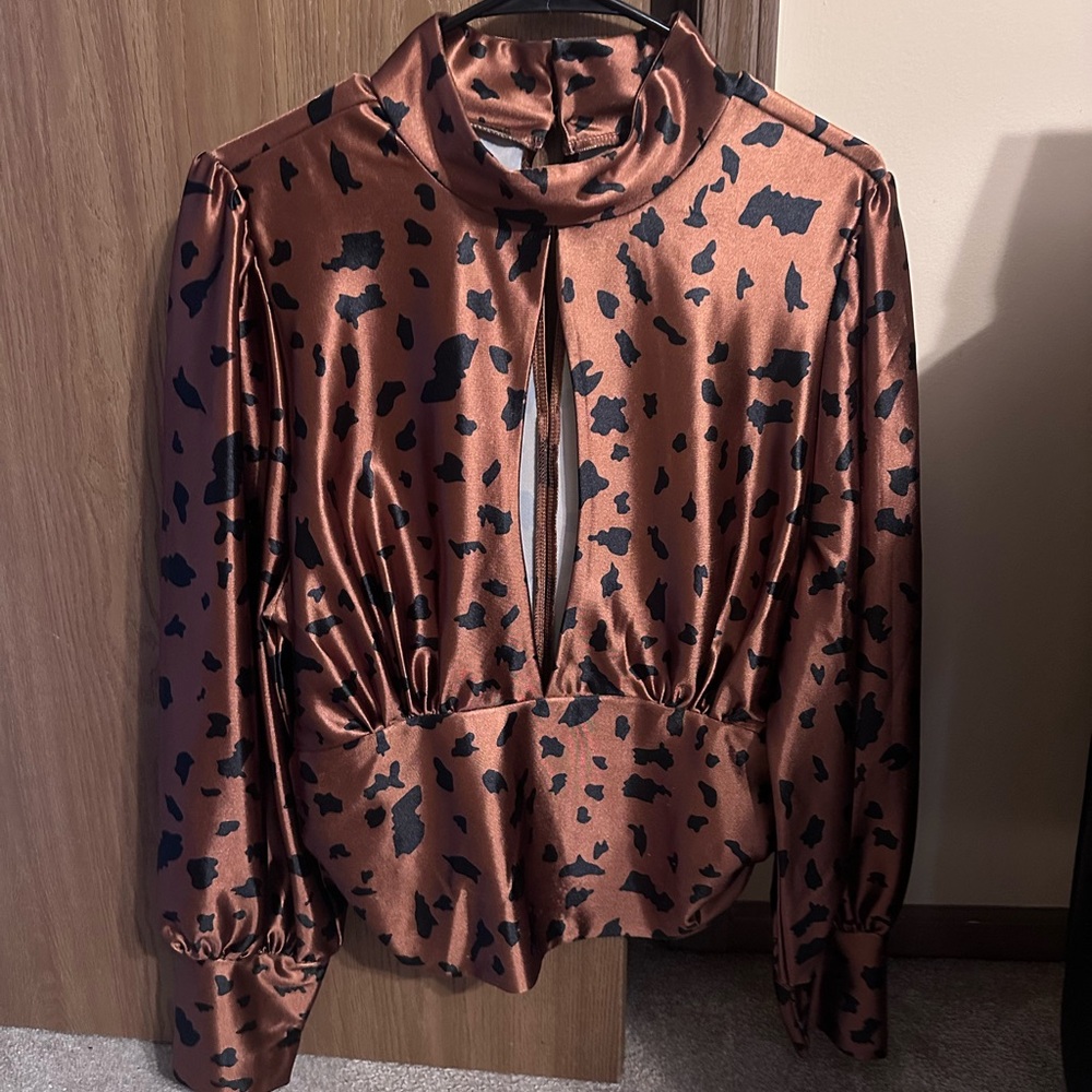 Mock neck animal print blouse